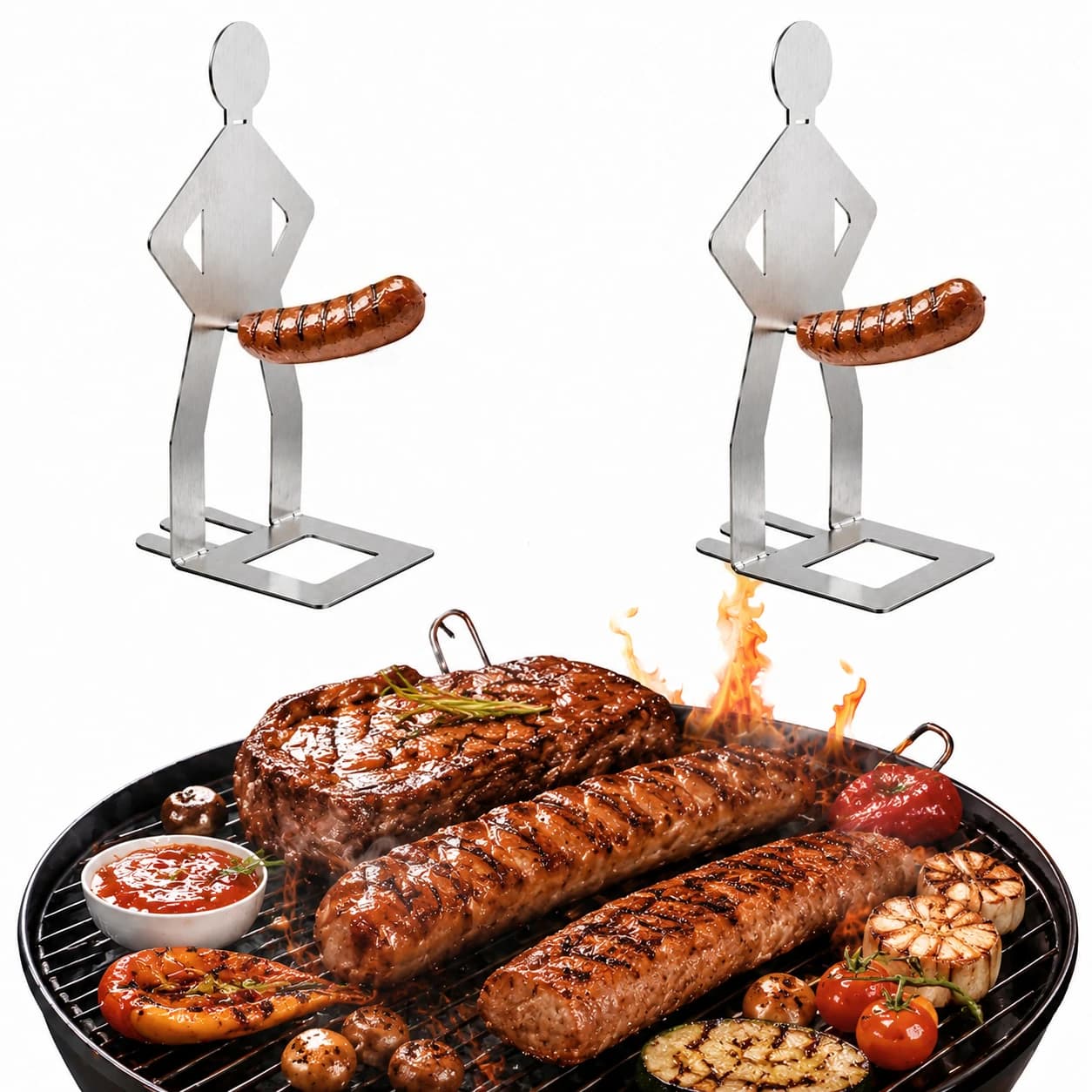 Stainless Steel BBQ Sausage Holder Funny Hot Dog Grill Tool Novelty Sausage Roaster Reusable Camping BBQ Accessory Party Gift