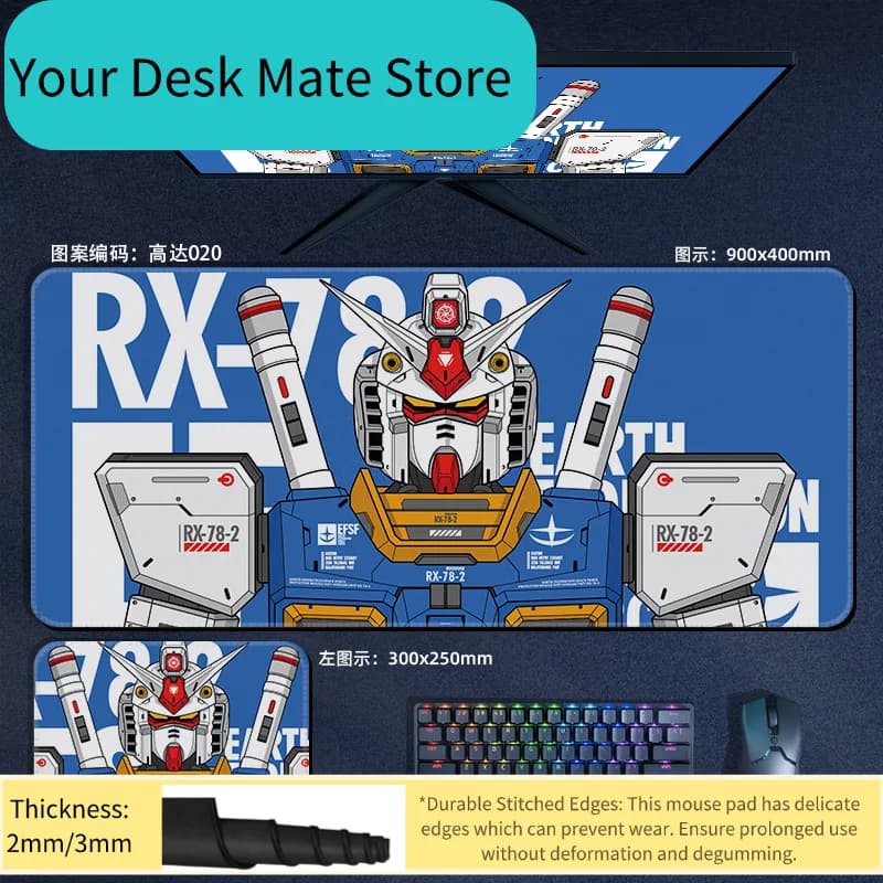 Tappetino per mouse da gioco Gundam Unicorn Anime XXL, tappetino da scrivania antiscivolo per giocatori e collezionisti