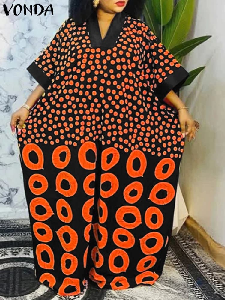 Plus Size 5XL VONDA Vintage Women's Dress polka dot print Maxi long summer dress 2025 Fashion dress with V-neck Casual wide dresses