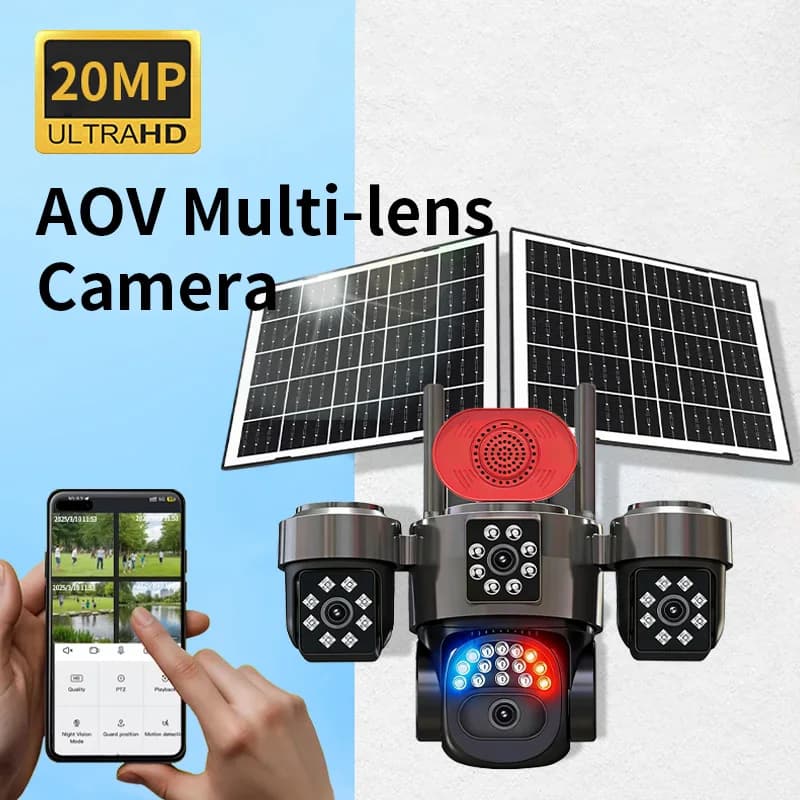 Telecamera 4G a Tripla Lente da 6MP con APP Hi-Easy, Alimentazione Solare, Rilevamento AI Umanoide a Colori, Sicurezza Domestica, Monitoraggio Bambini