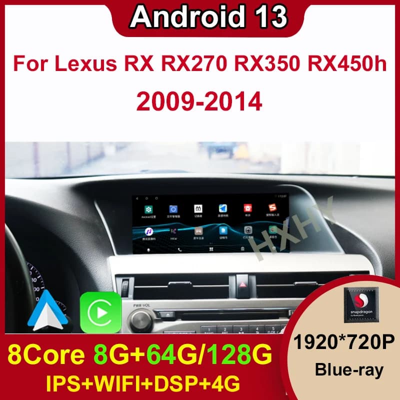 Android 13 Qualcomm 8 + 128G Per Lexus RX RX270 RX350 RX450H 2009-2014 Auto Carplay Lettore Dvd Per Auto Navigazione Multimediale Stereo