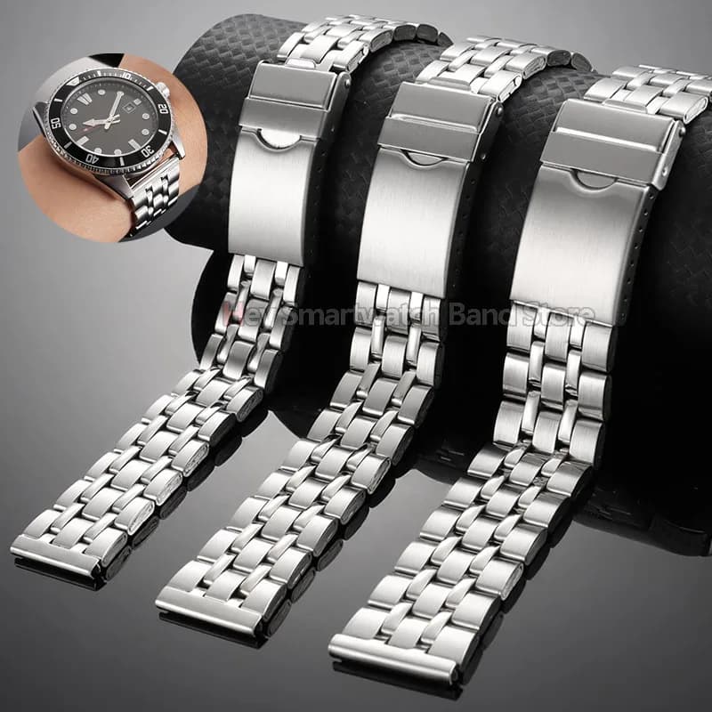New 18mm 20mm 22mm Stainless Steel Watch Strap for Smartwatch Band Replacement Wrist Band Silver Bracelet Metal Universal Strap
