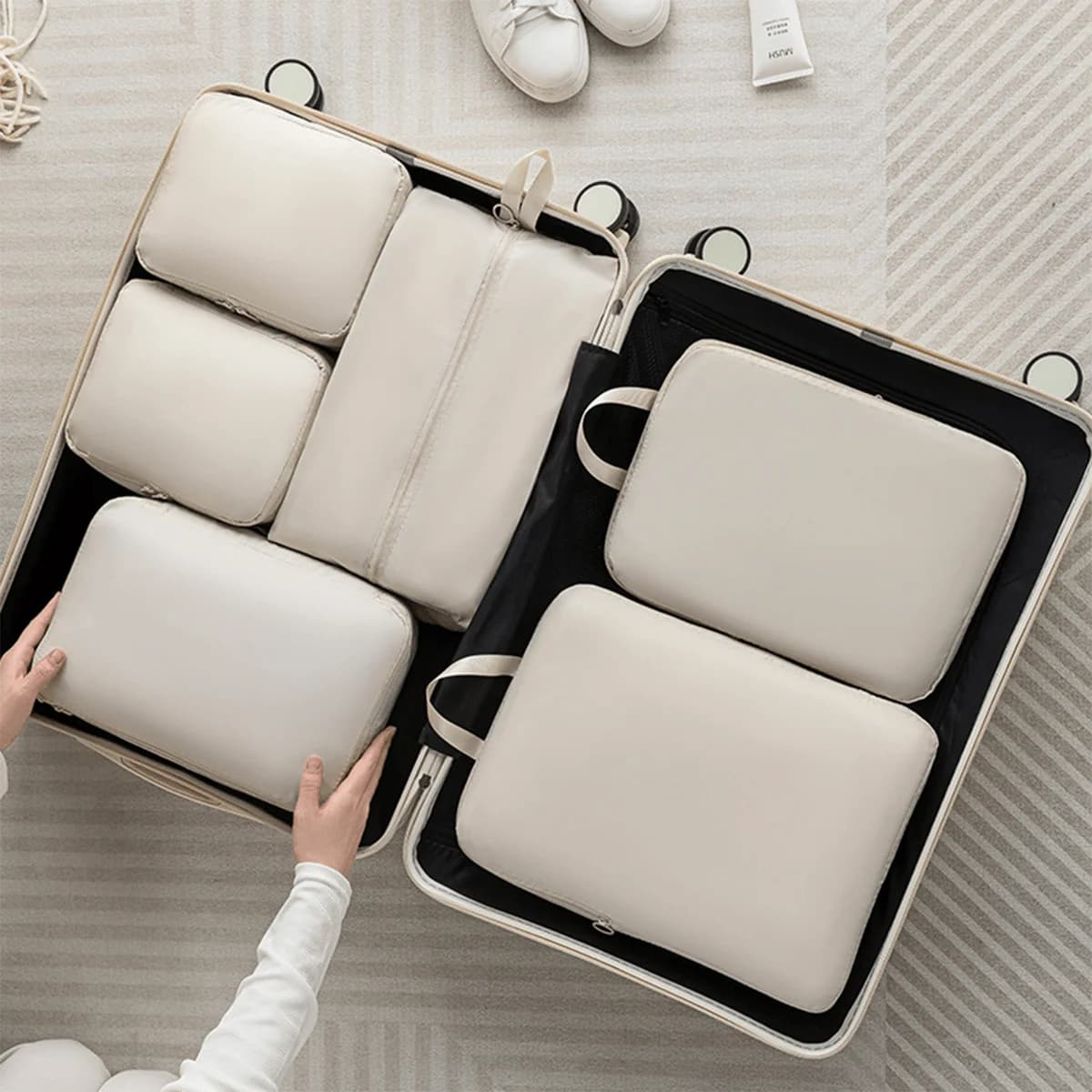 Set di 6 cubi da imballaggio a compressione, borse organizer da viaggio, adatte per viaggi, dormitorio, scuola, vacanze, include borsa per scarpe, intimo