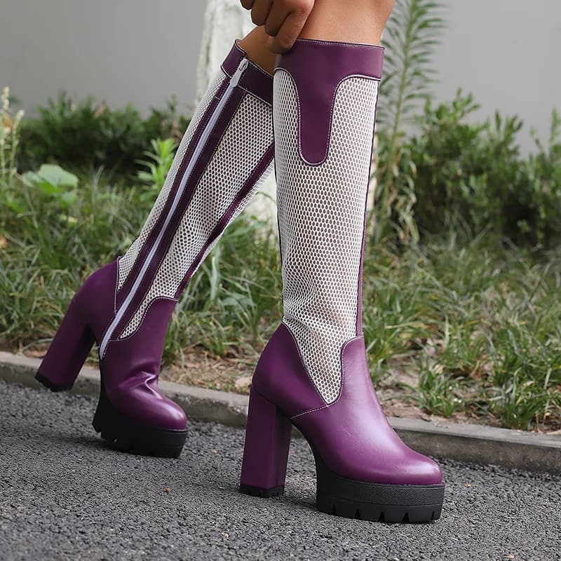 YMECHIC Punk 2026 Stivali autunnali da donna Scava Fuori Rete traspirante Botas lunghi Sandali con tacco alto Scarpe da festa versatili per le donne