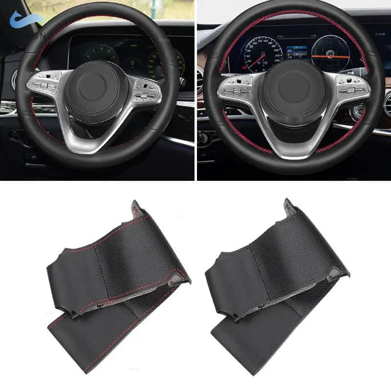 FAI DA TE Mano Trecce Copertura sul Volante Dell'automobile Per Mercedes Benz Classe S W222 2017 2018 2019 2020 Berlina Rivestimento In Pelle Traforata