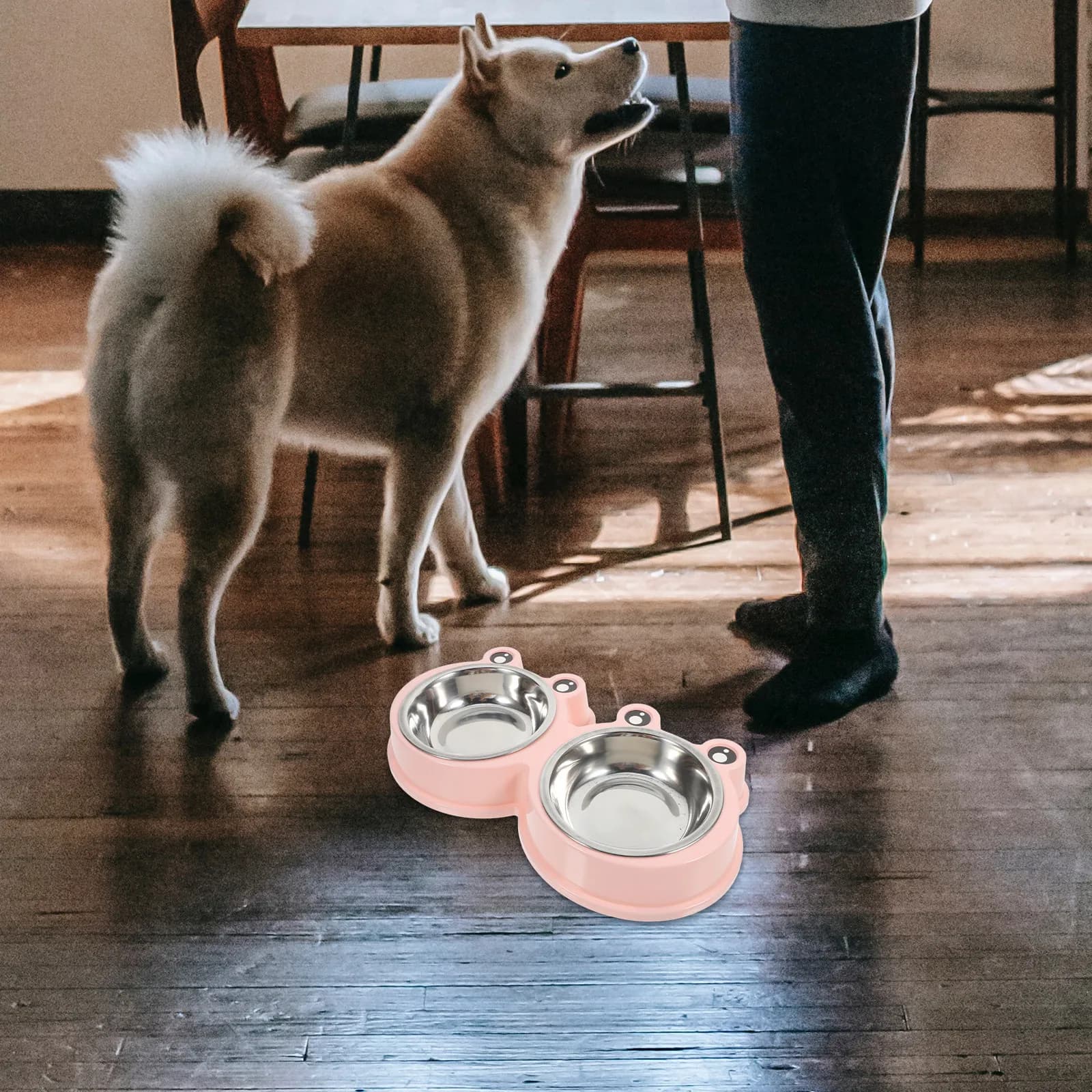Stainless Steel Non-Skid Pet Dog Cat Food Water Bowl with Adorable Big-Eyed Dishwasher Safe for Indoor Outdoor Use