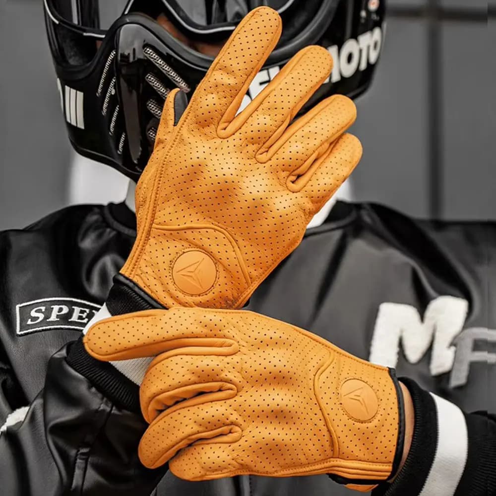 Genuine Leather Motorcycle Gloves for Men Women Retro Breathable Motocross Riding Protective Gloves Man Motos Non-slip Glove