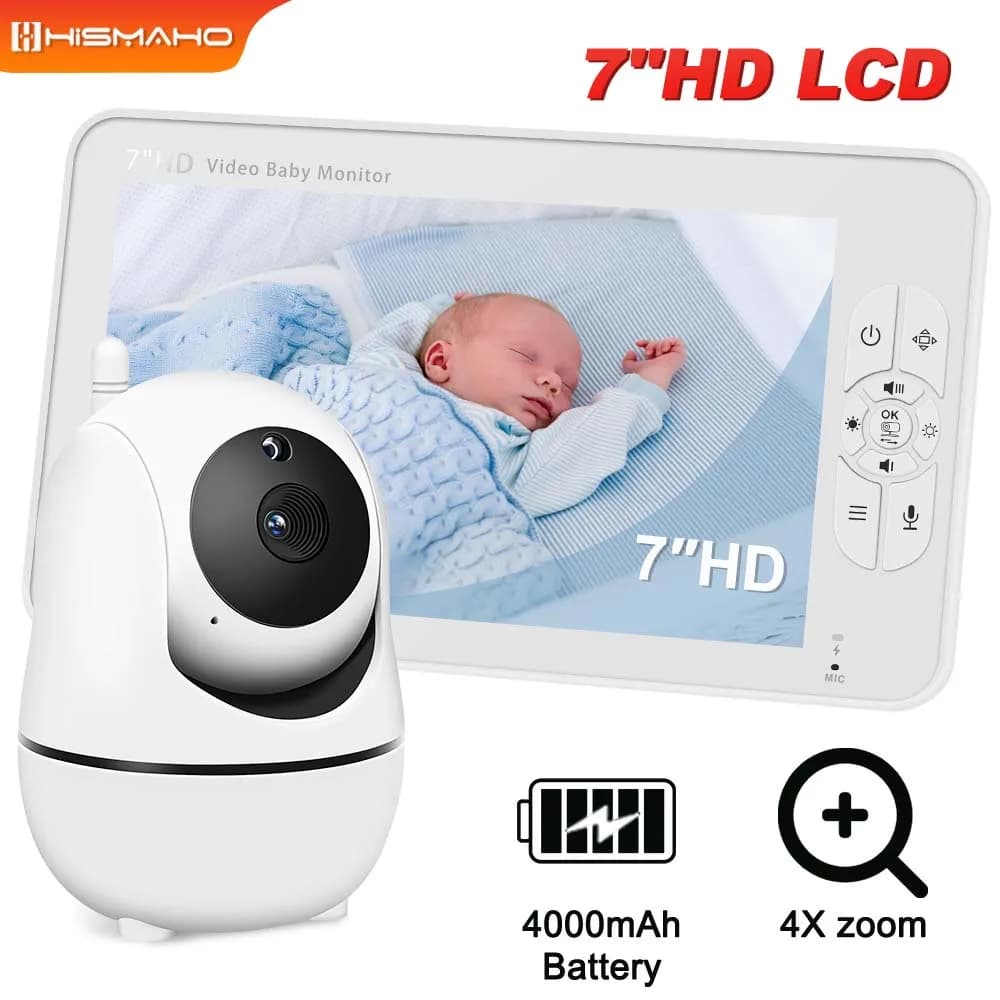 Video Baby Monitor Schermo da 7 pollici Pan Tilt Zoom 4X Telecamera Protezione di sicurezza per bambini Sorveglianza con temperatura Ninna nanna