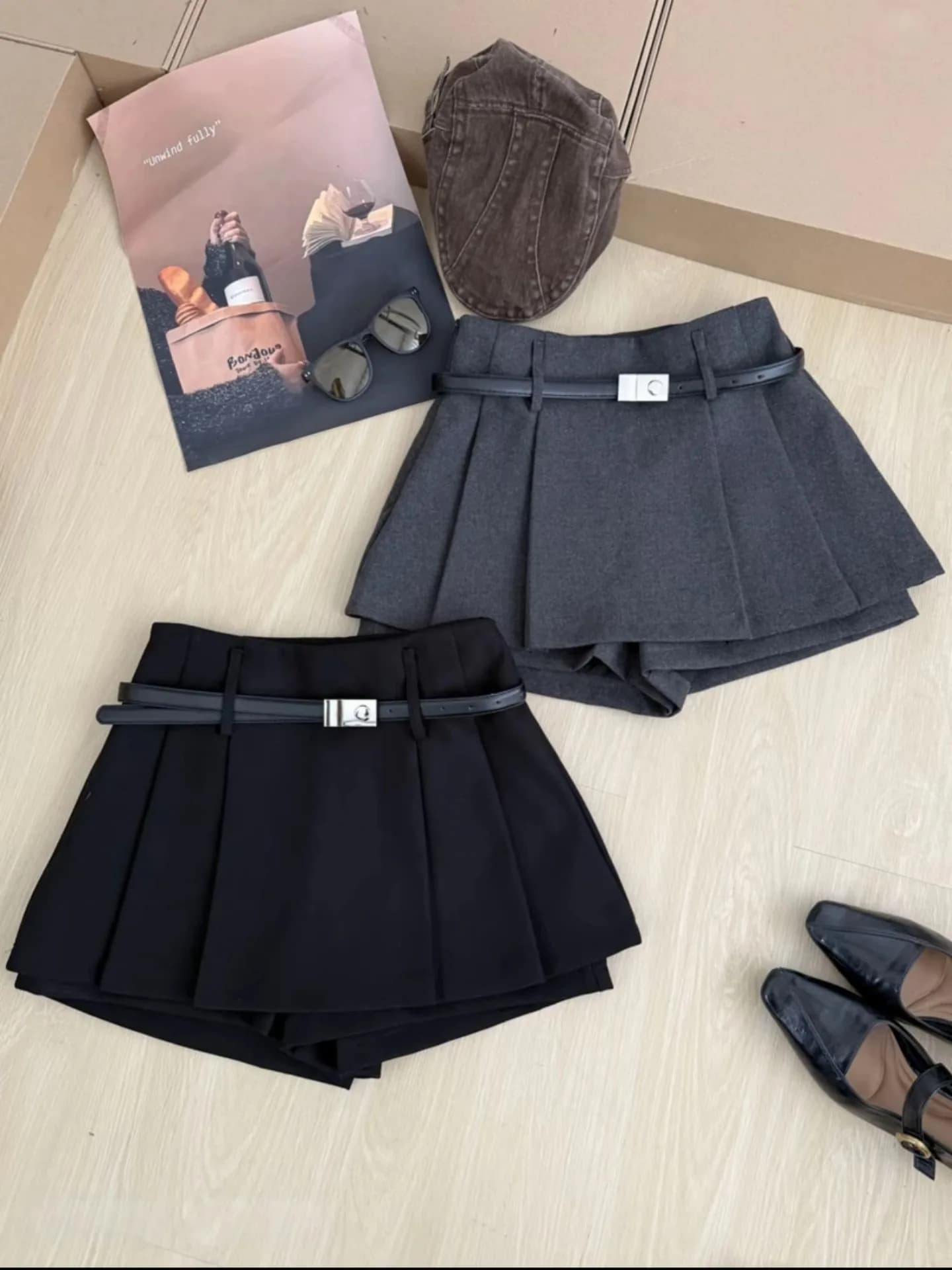 Gonna a Mezza Lunghezza a Quadri Autunno Inverno da Donna con Cintura Stile Coreano Semplice Versatile Pantaloncini a Vita Alta