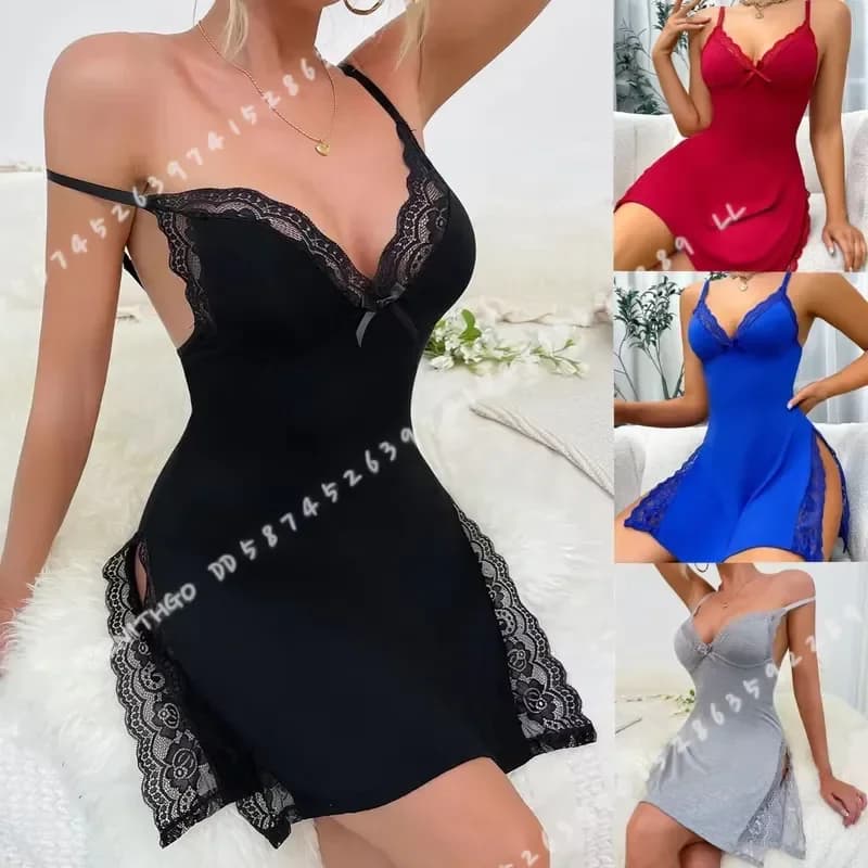 2026 New European American Style Women's Homewear Slit Dress Pure Desire Pajamas