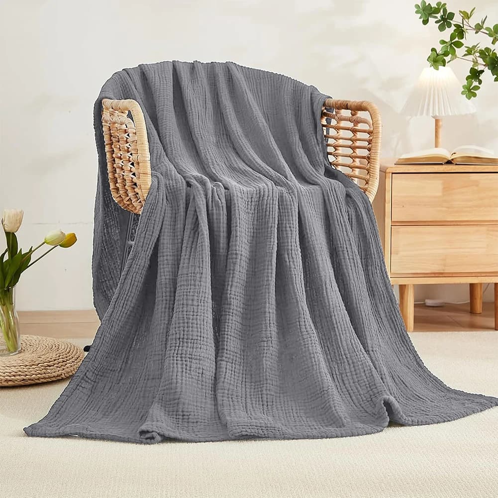 Coperta da tiro in mussola per neonato, asciugamano da bagno pieghevole, traspirante, 100% cotone, per neonato, per divano letto, coperta da viaggio