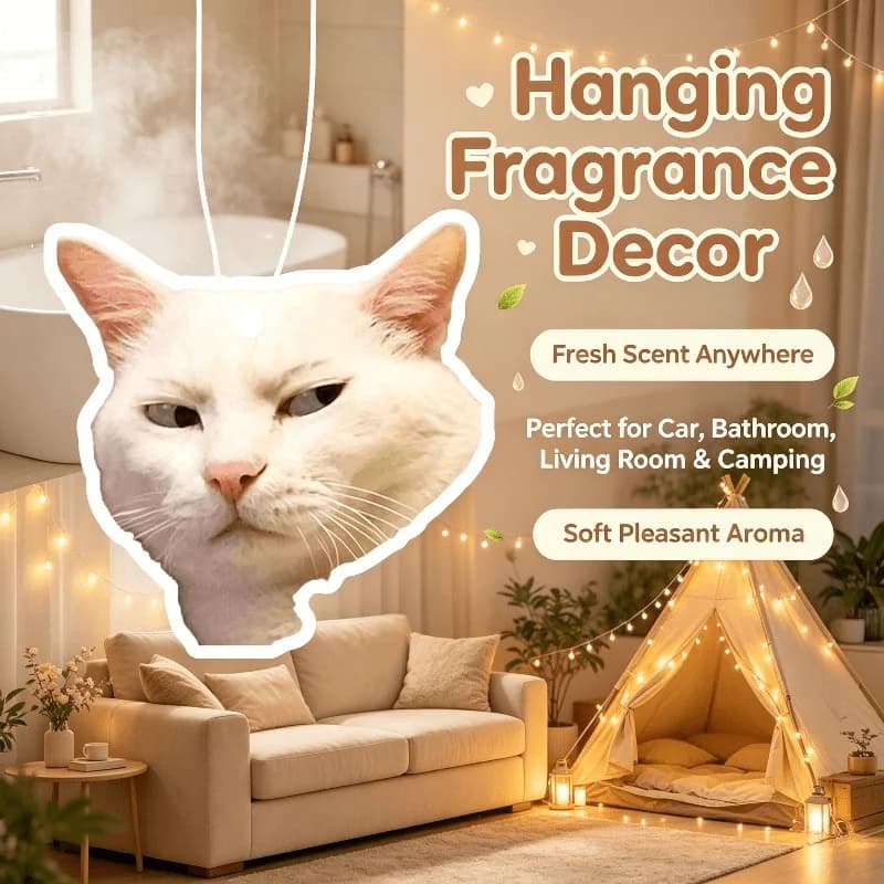 Car Air Freshener Unimpressed White Cat Hanging Scent Card for Car Interior Decor Rearview Mirror Ornament Gift