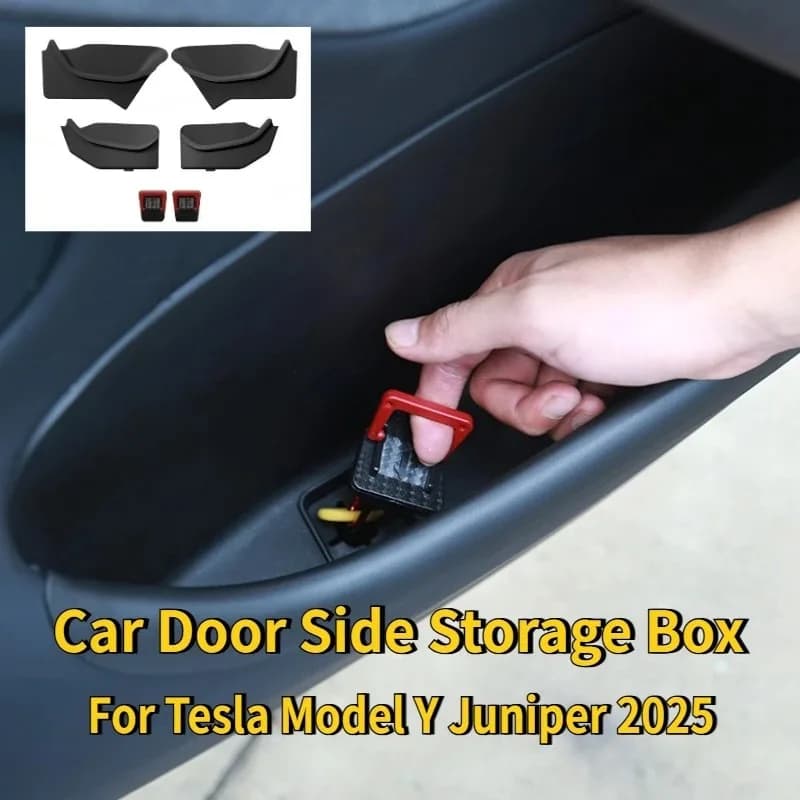 Tesla Model Y Juniper 2025, handle pocket, armrest, driver and passenger tray, organizer