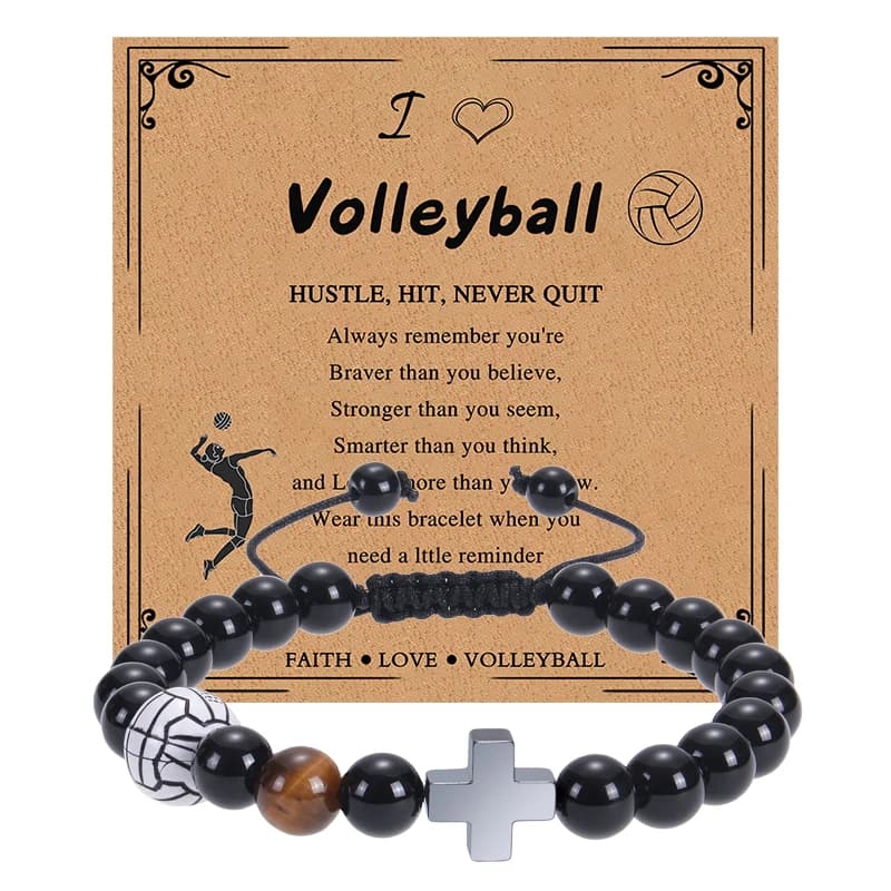 Braccialetti Sportivi in Pietra Naturale per Calcio, Pallavolo, Baseball, con Croce e Biglietto Regalo per Adolescenti