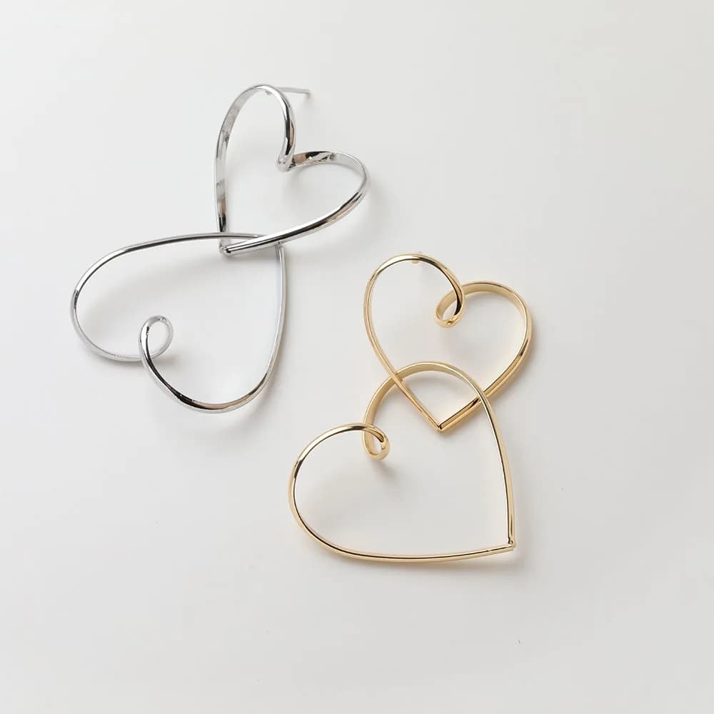 2 pcs delicate double heart button earrings for creating handmade brass hand-plated 14k 52* 32mm accessories