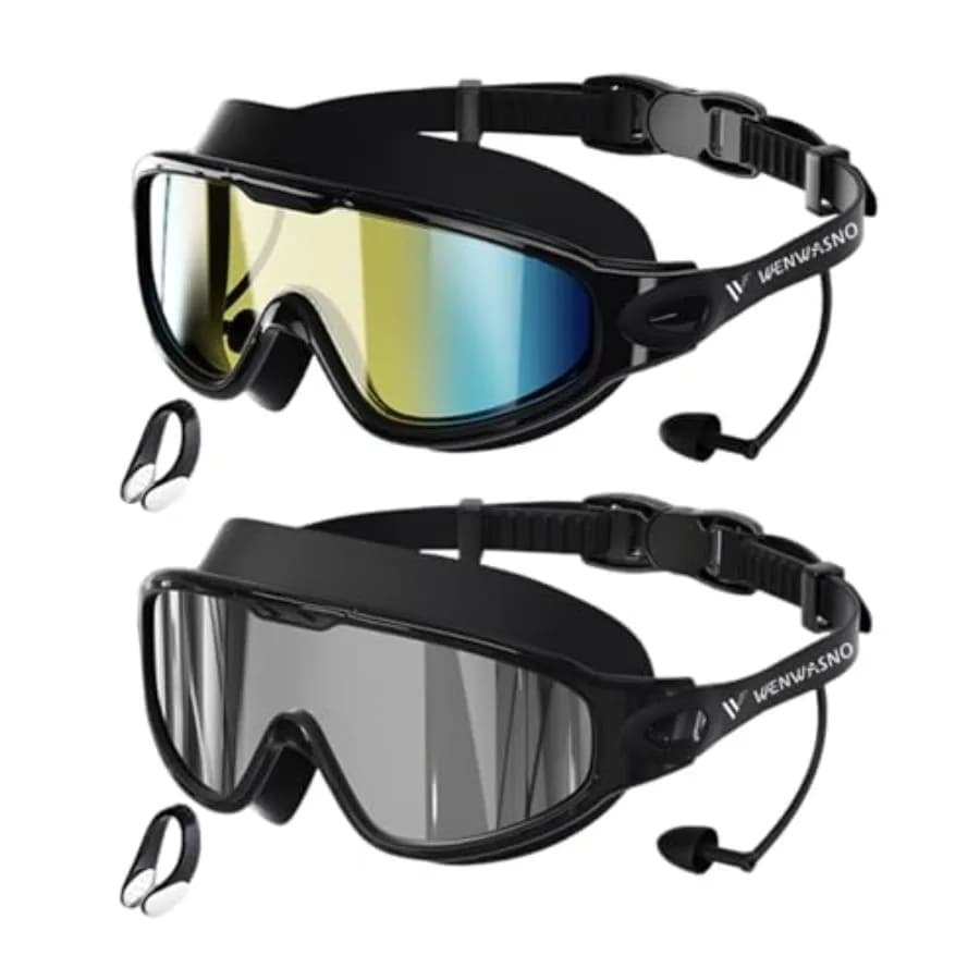 Adult Swim Goggles, 2 Pack Anti-Fog Waterproof HD UV Protection Large Rim Swimming Goggles