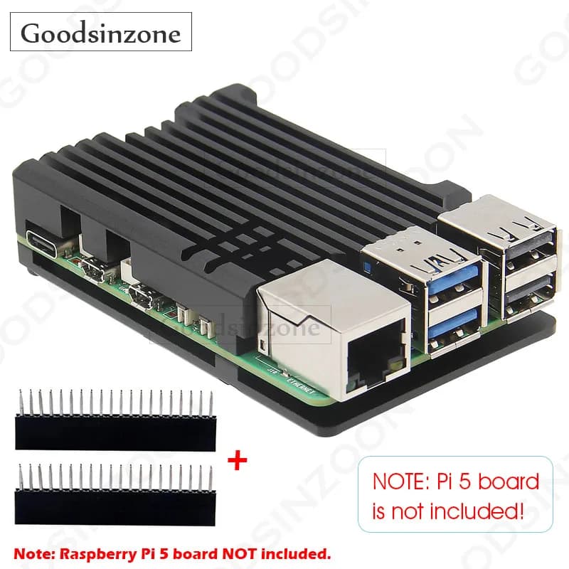 Raspberry Pi 5 aluminum armor housing - Heat sink shell with passive cooling with thermal tapes and GPIO header (Pi 5 4 GB/8 GB not included)