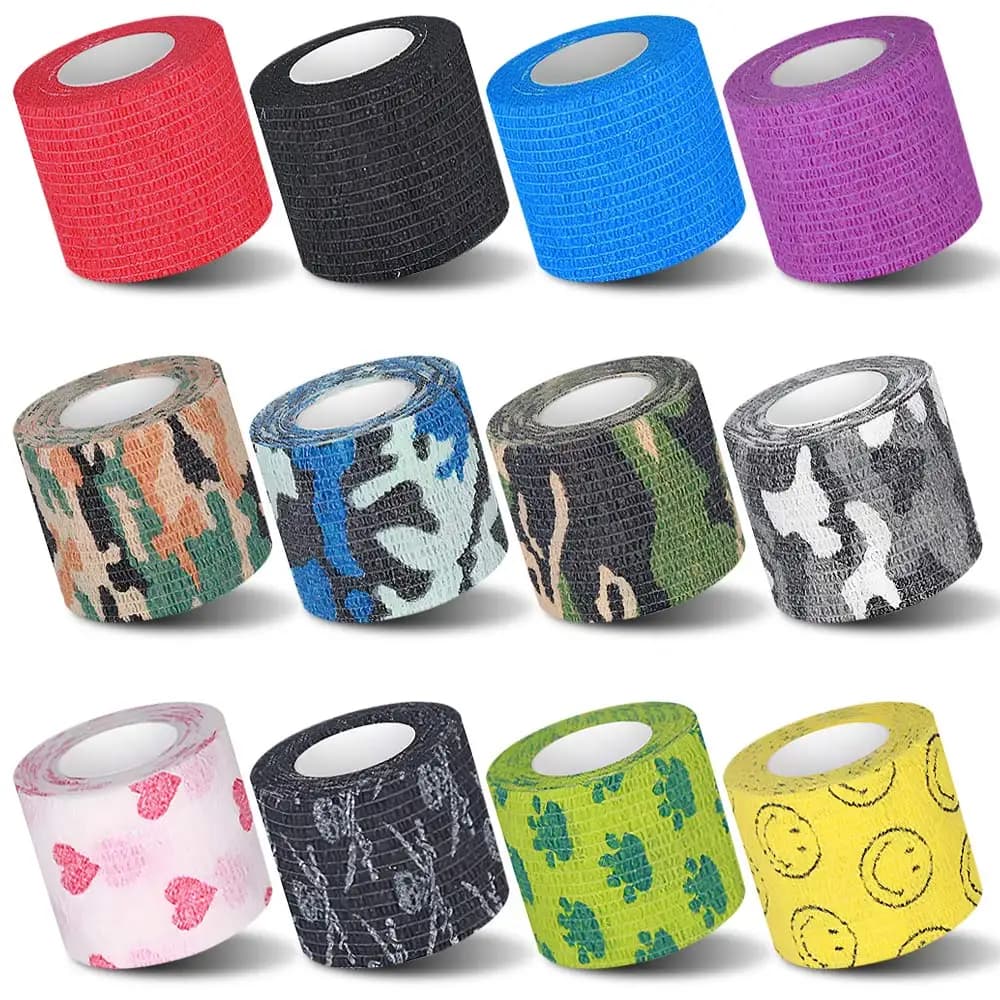 12PCS Tattoo Grip Bandage Cover Wraps Waterproof Self-Adhesive Finger Protection Elastic Bandage for Machine Tattoo Accessories