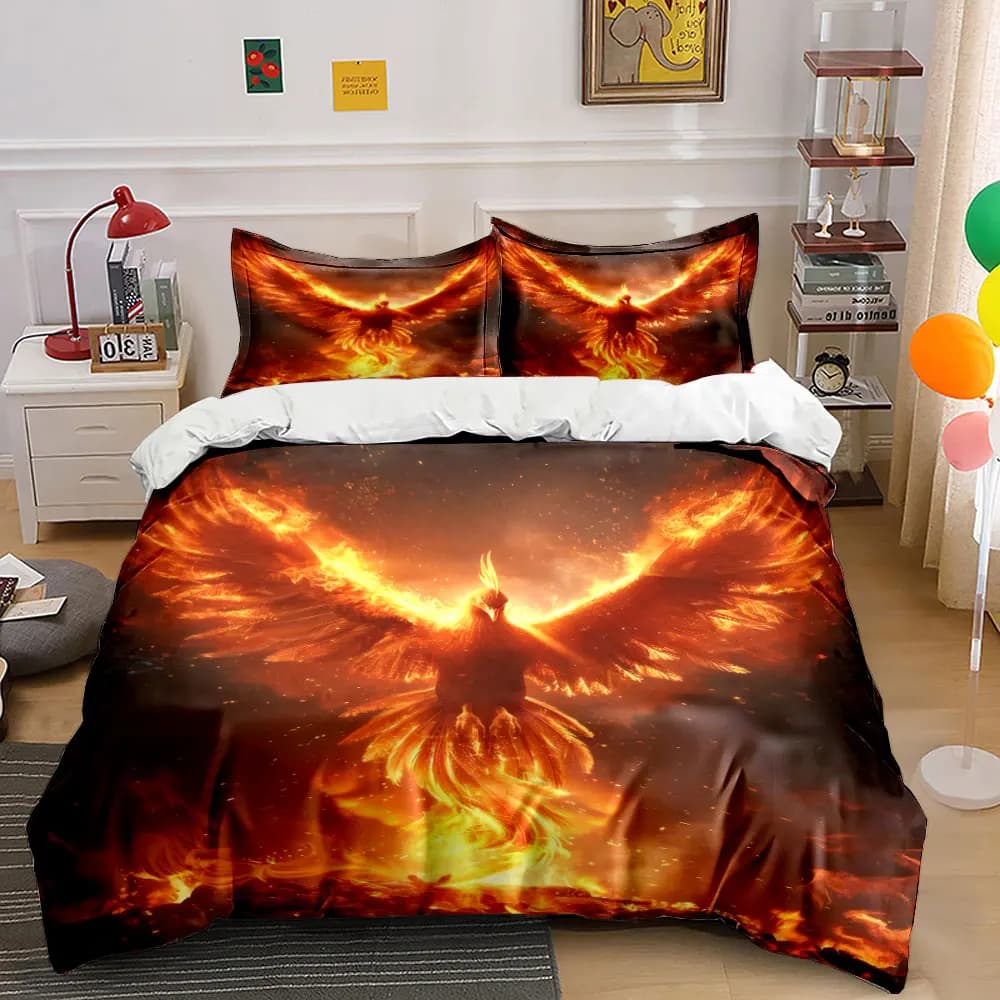 Set di biancheria da letto Phoenix Art per decorazione, con 1 copripiumino e 2 federe, singolo, matrimoniale, king size, queen size, idea regalo