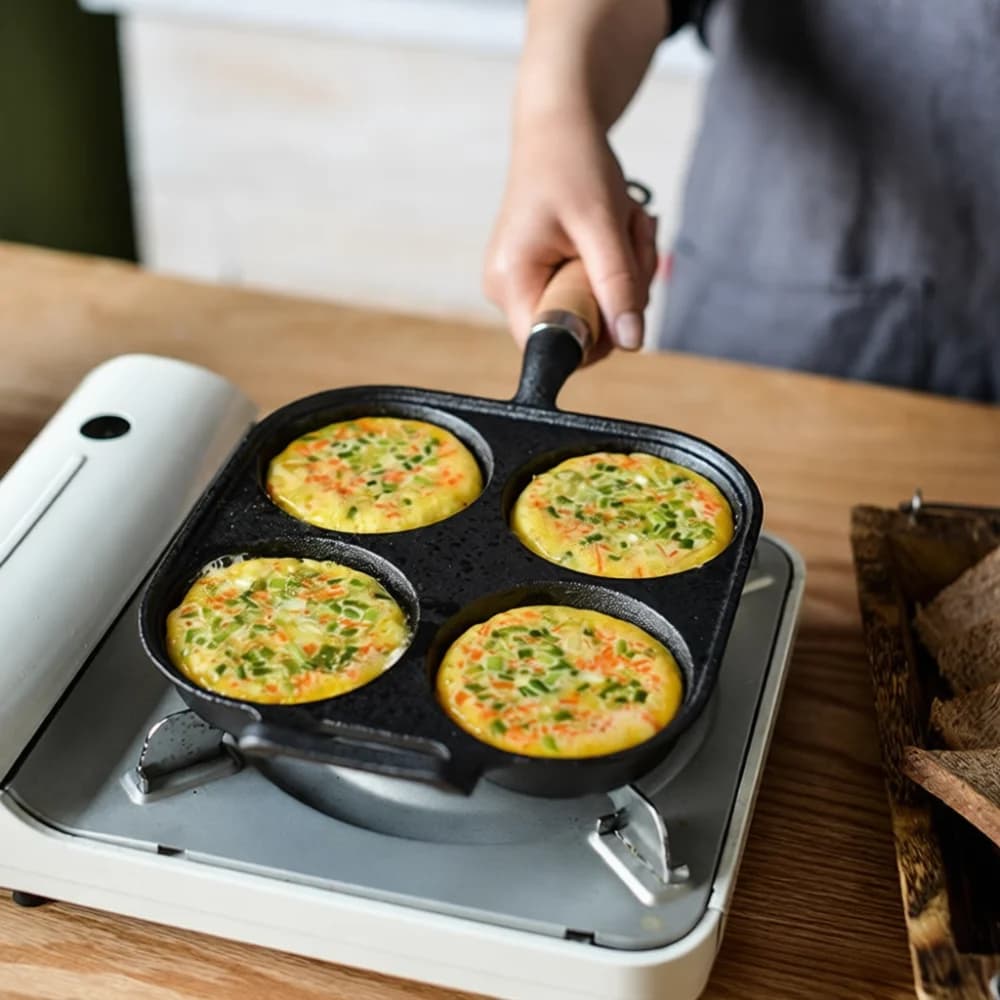 Premium Cast Iron Egg Frying Pot 4 Cup Omelet Maker Nonstick Surface Kitchen Cooking Pan For Fast Breakfast Burger Egg Making