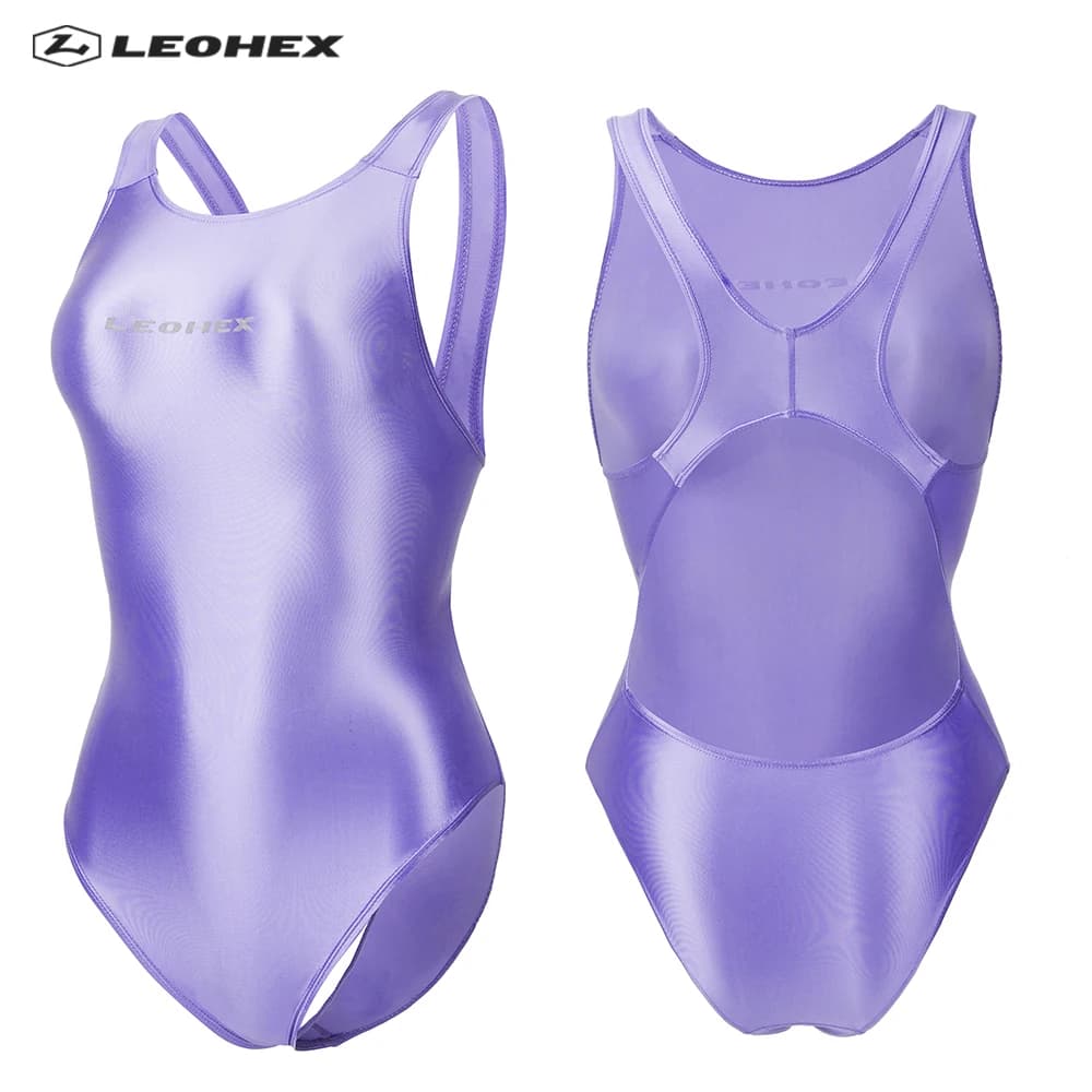 LEOHEX Costume da bagno sexy da donna in nylon spandex elasticizzato costume da bagno intero costume da bagno opaco taglio alto lucido