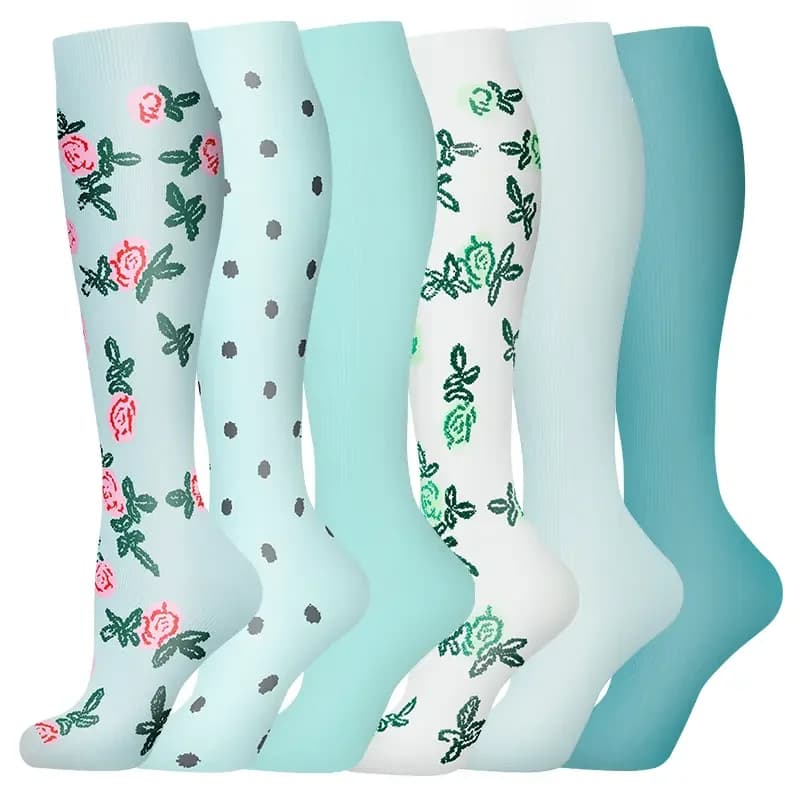 MhzyCaus 6 Pairs Over-the-Knee Compression Socks – Breathable, Moisture-Wicking, Comfortable for Running, Yoga & Daily Wear, Stylish Design