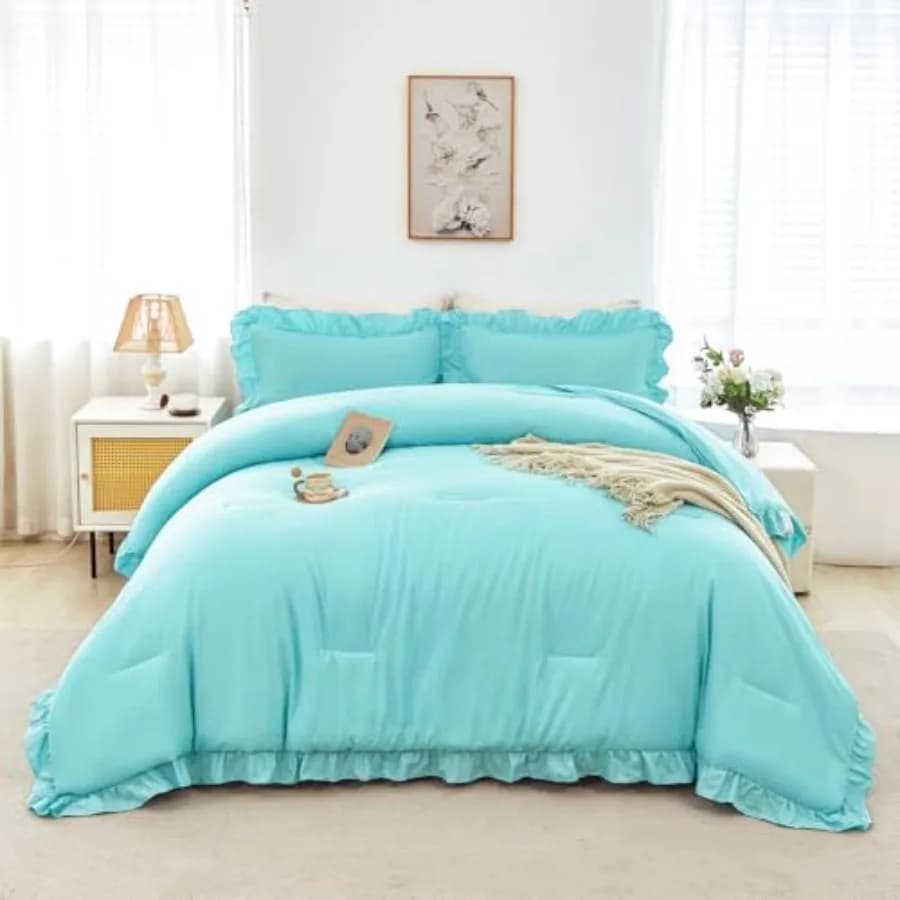 Set di 5 pezzi per letto matrimoniale in una borsa, set copripiumino con volant per adolescenti, set biancheria da letto Solid Elegance, set copripiumino morbido e leggero.