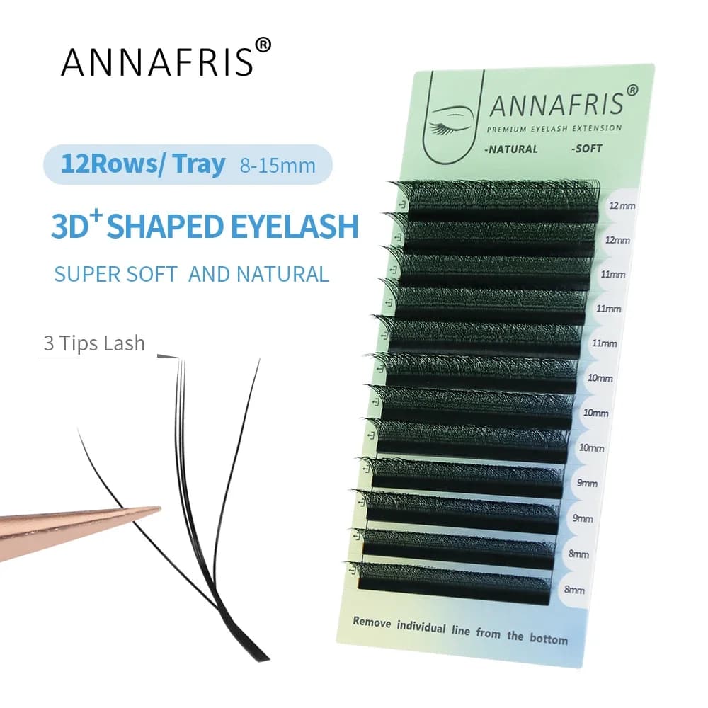 ANNAFRIS 3D W Tre Core Estensione Ciglia Naturale Morbido 3D W Forma Premade Volume Ventole Trifoglio Ciglia Finte