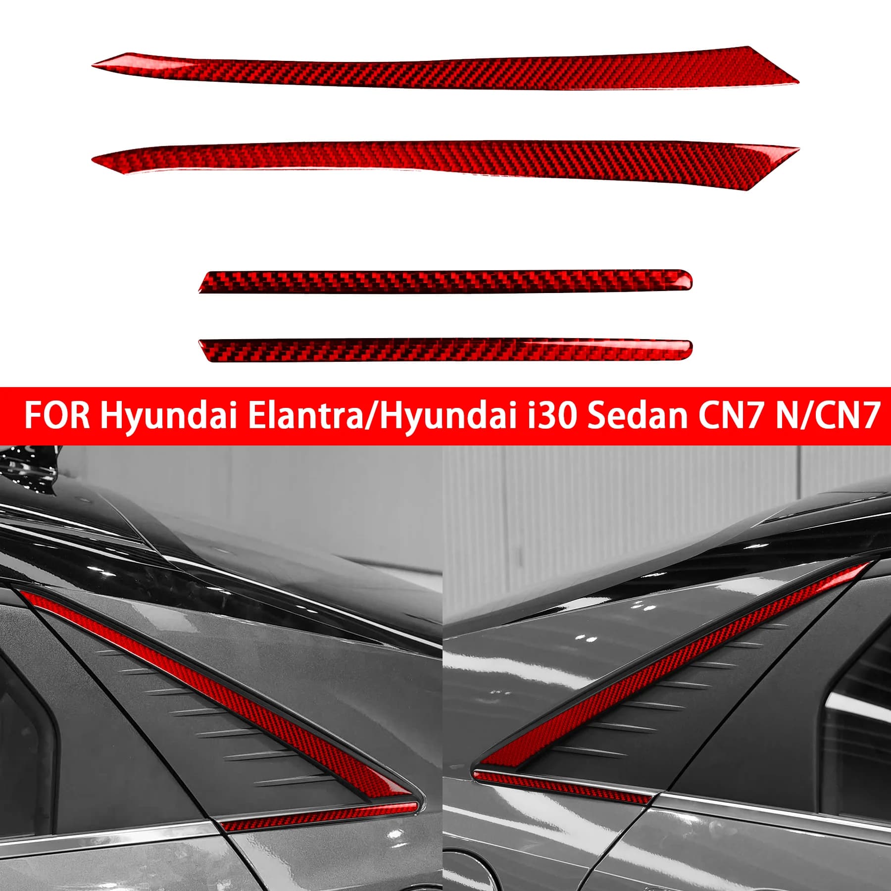 For Hyundai Elantra CN7 i30 Sedan CN7 N 2021-2026 Carbon Fiber Quarter Window Air Shutter Side Trim Molding Exterior Stickers