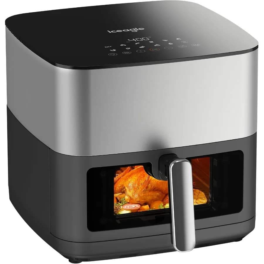 Friggitrice ad aria in acciaio inossidabile da 9 litri - Friggitrice ad aria XXL con ampia finestra di visualizzazione e doppi elementi riscaldanti per una cucina efficiente 12-i