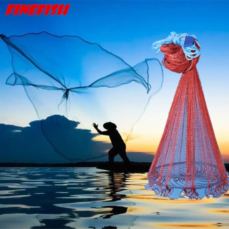 Finefish Catch Fish Network Steel Sinker Cast Nets Small Mesh rete da pesca facile da lanciare rete da pesca per la caccia all'acqua all'aperto
