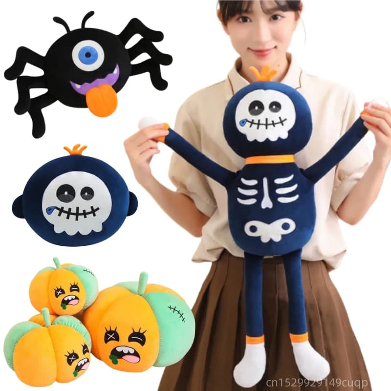 Cuscino per bambola di peluche zucca cartone animato di Halloween morbido con espressione fantasma ragno zucca peluche decorazioni per la casa regalo per ragazzo e ragazza