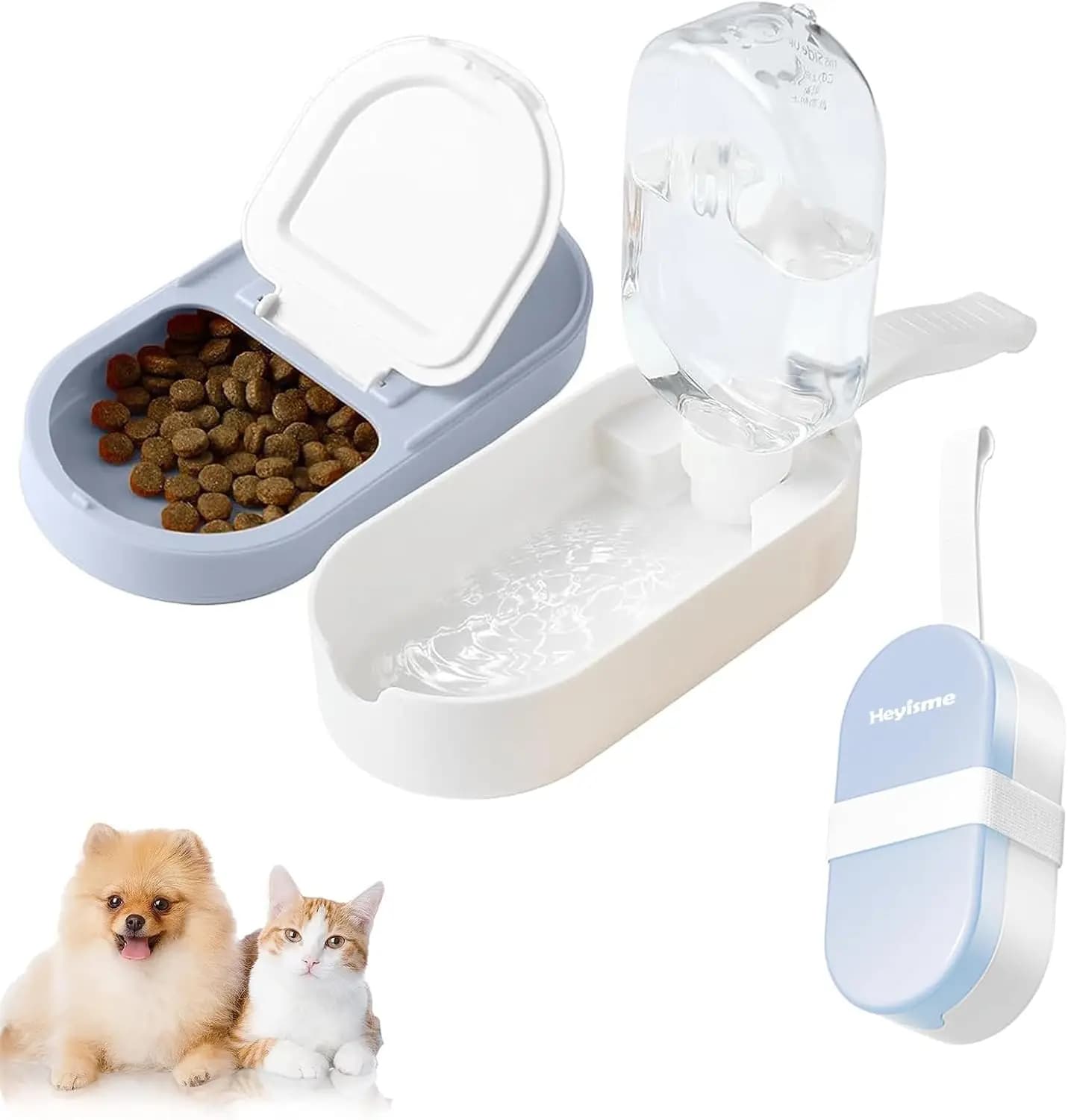 Ciotola e Bottiglia d'Acqua 2-in-1 per Cani, Contenitore Grande per Snack, Dispenser Portatile per Escursioni e Viaggi, Blu
