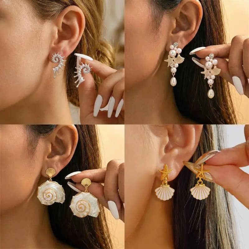 Bohemian Conch Shell Dangle Earrings for Women Starfish Seashell Decor Fashion Jewelry for Beach Trip Birthday Gift