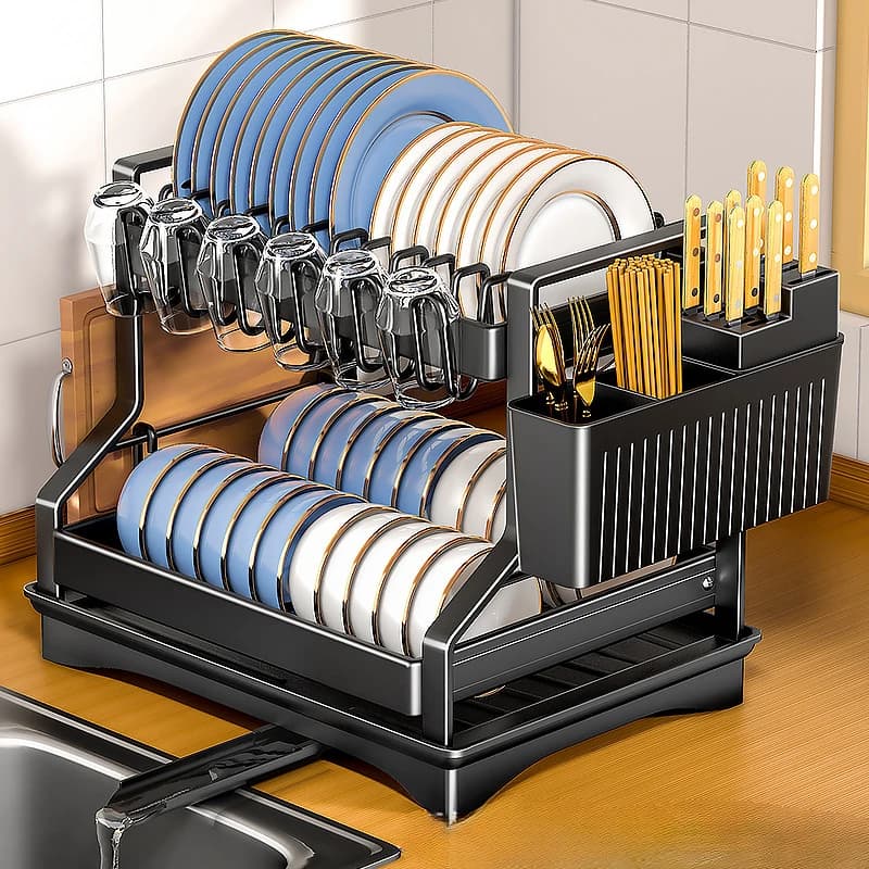 Scolapiatti multifunzionale Organizzatore per lavello da cucina Scaffale per utensili Stendino da appoggio Design per il drenaggio dell'acqua domestico