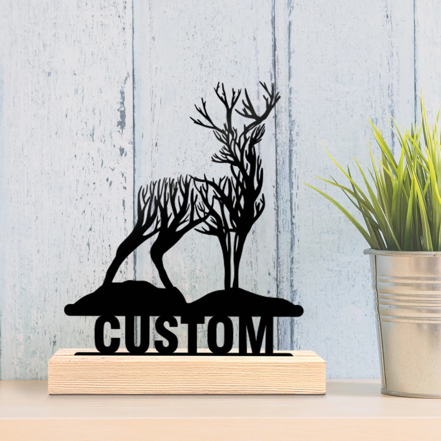 1pc Customizable Metal Desktop Ornaments Custom Name With Wooden Base Desktop Decorations in Bedrooms,Study Rooms,and Offices
