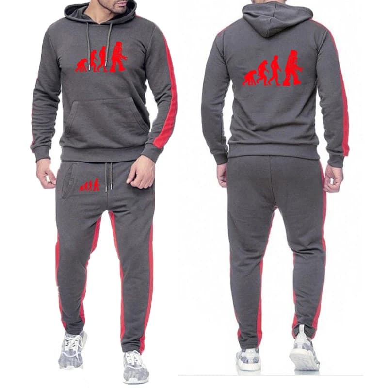 Evolution Themed funny Logo Print Men's Handsome Solid Color Suits 2026 Spring And Autumn Premium Pullover Hoodies Pants Sets