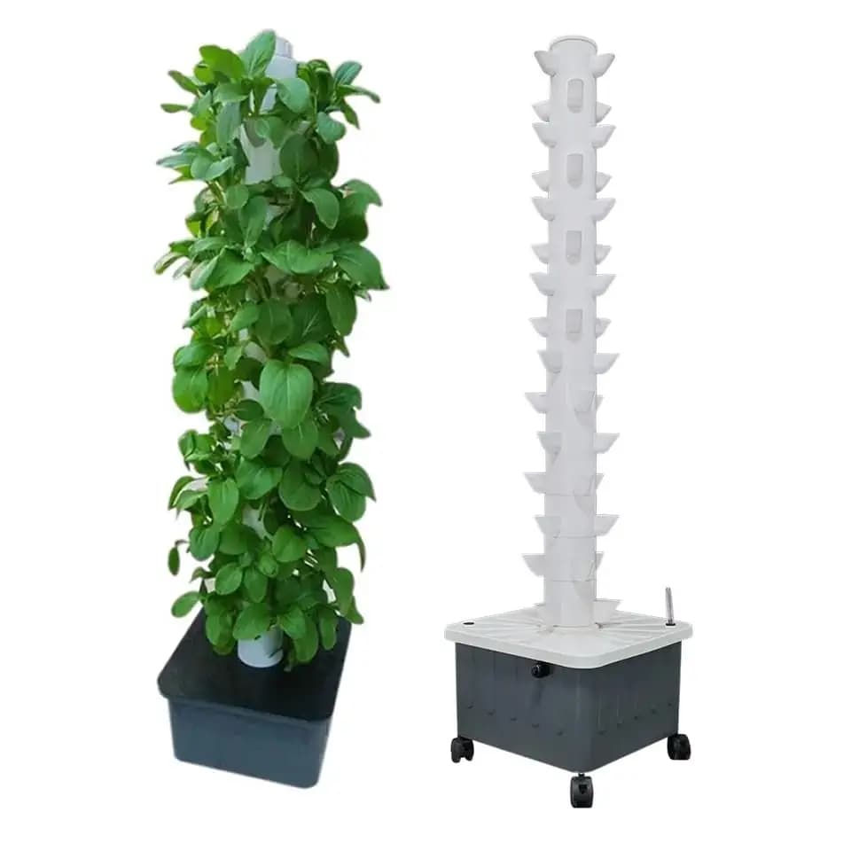 Torre di Coltivazione Idroponica Verticale Aeroponica per Erbe, Frutta e Verdura, 15 Livelli, 45 Posti per Piante con Serbatoio d'Acqua Mobile, Pompa di Irrigazione, Timer, Adattatore (45 Vasi)