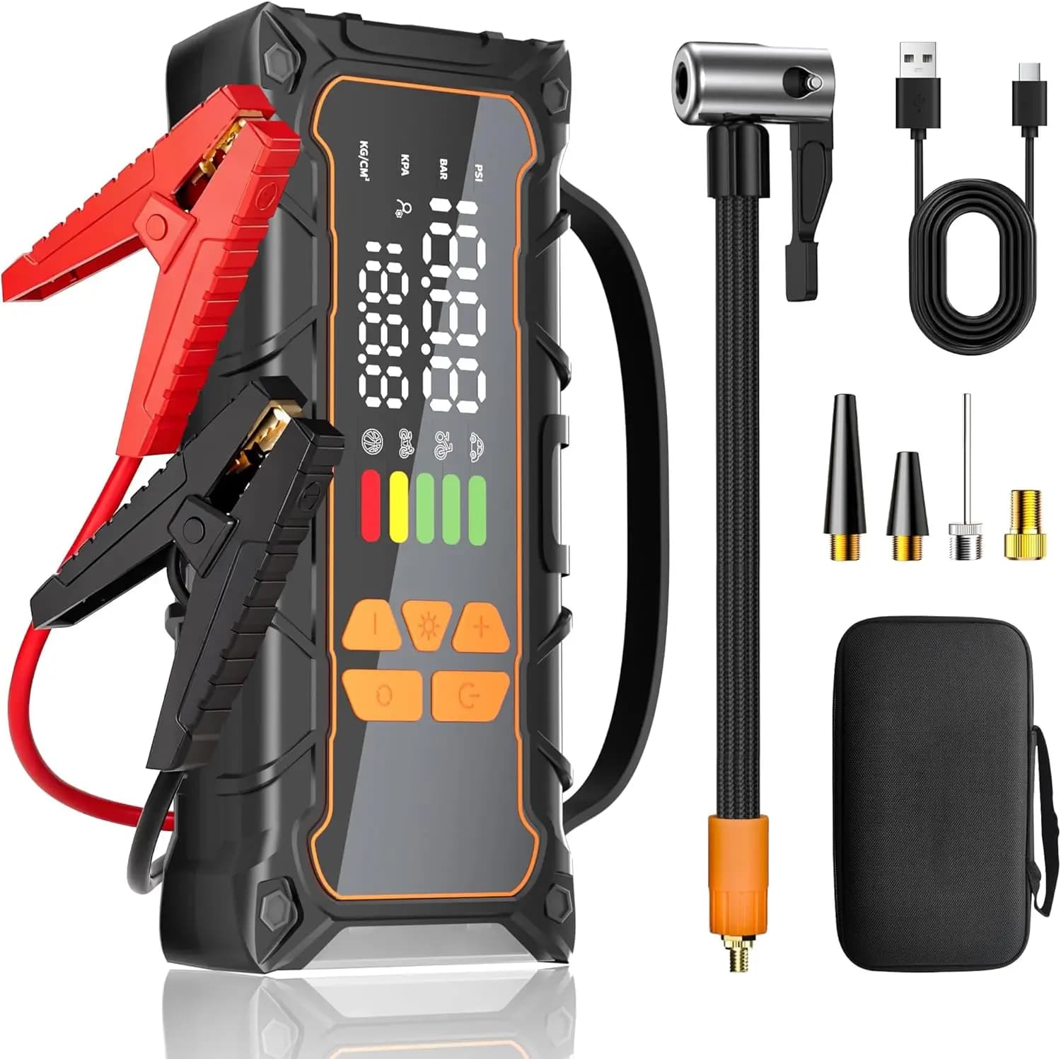 Avviatore portatile da 4000 A con compressore d'aria e batteria da 10.000 mAh, gonfiatore da 160 PSI, luce LED, cavi jumper