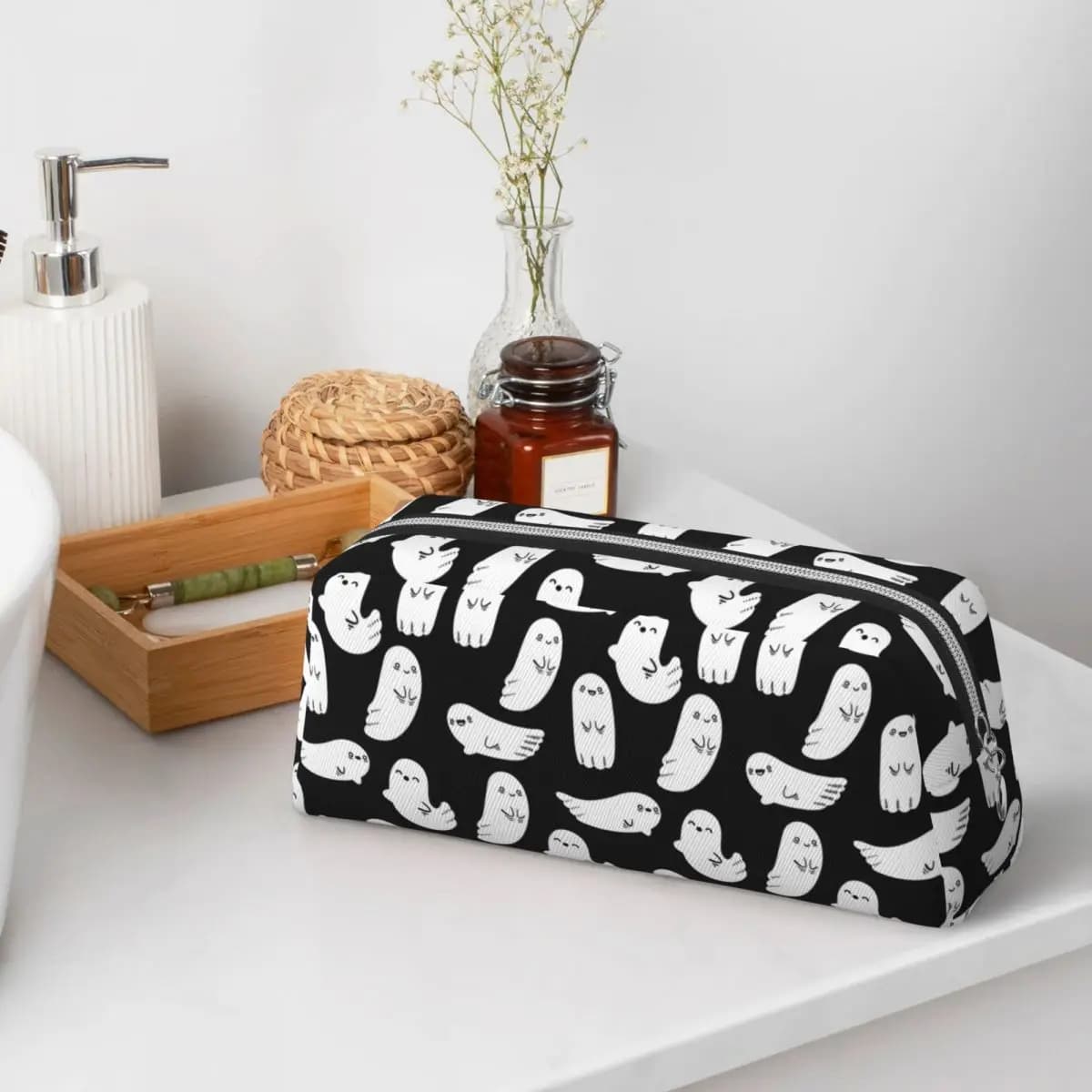 Spooky Ghost Halloween Cartoon Pattern Pencil Cases for Students School Pen Box Pencil Bag Pencil Pouch Storage Stationery