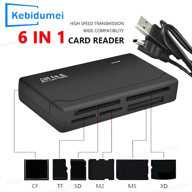 Lettore di schede di memoria tutto in uno 480Mbps USB 2.0 Lettore di schede esterno SD SDHC Mini Micro M2 MMC XD CF Lettore per fotocamera digitale MP3