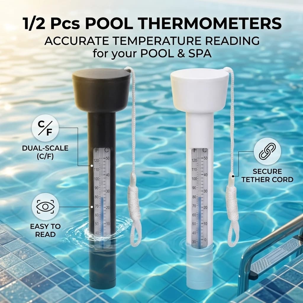 1/2Pcs Waterproof Solar Floating Pool Thermometer Swimming Pool, Spa, Hot Tub Bat Temperature Tester