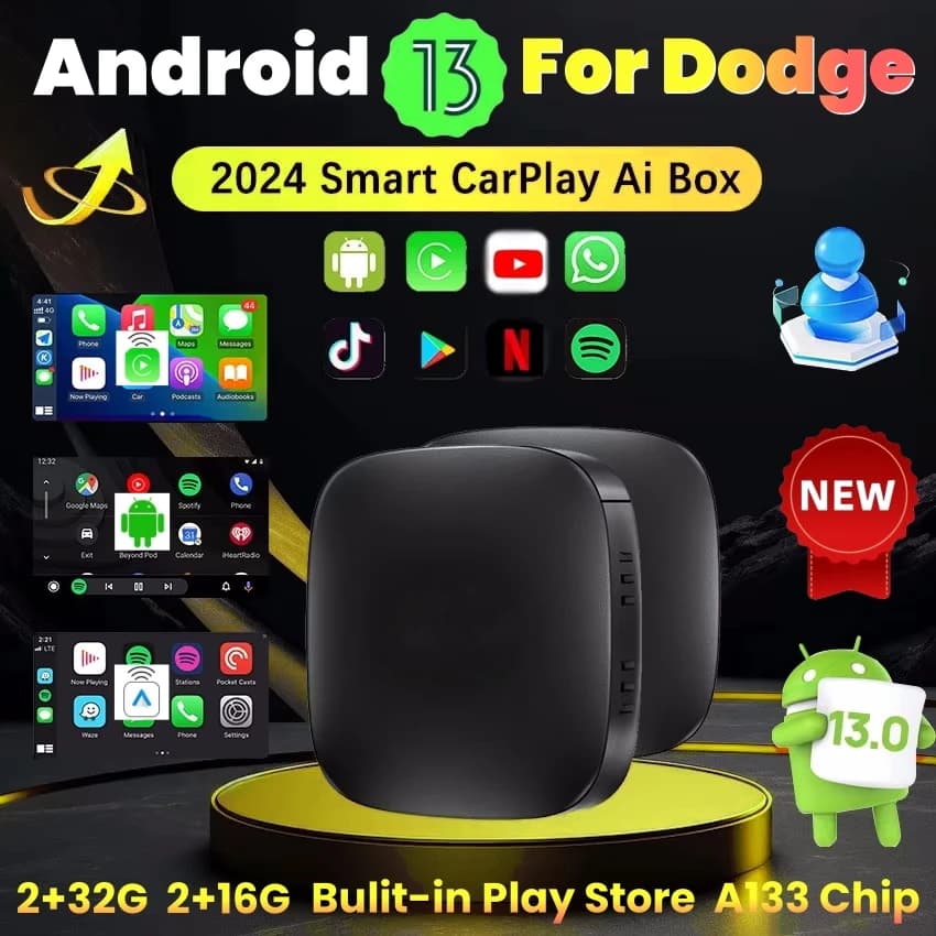 Android 13 Auto AI Box Wireless Carplay Adapter Android Auto For Netflix Youtube For Dodge Ram 1500 2500 Hornet Durang Charger