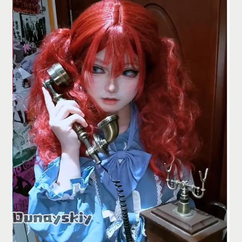 Cosplay Costume of the Game Hemera*/Poppy, Game Dress Poppy Cos Playtime, Women's Dress with Red Hair, Cameroon Blue Dress, Lolita Dress for Halloween