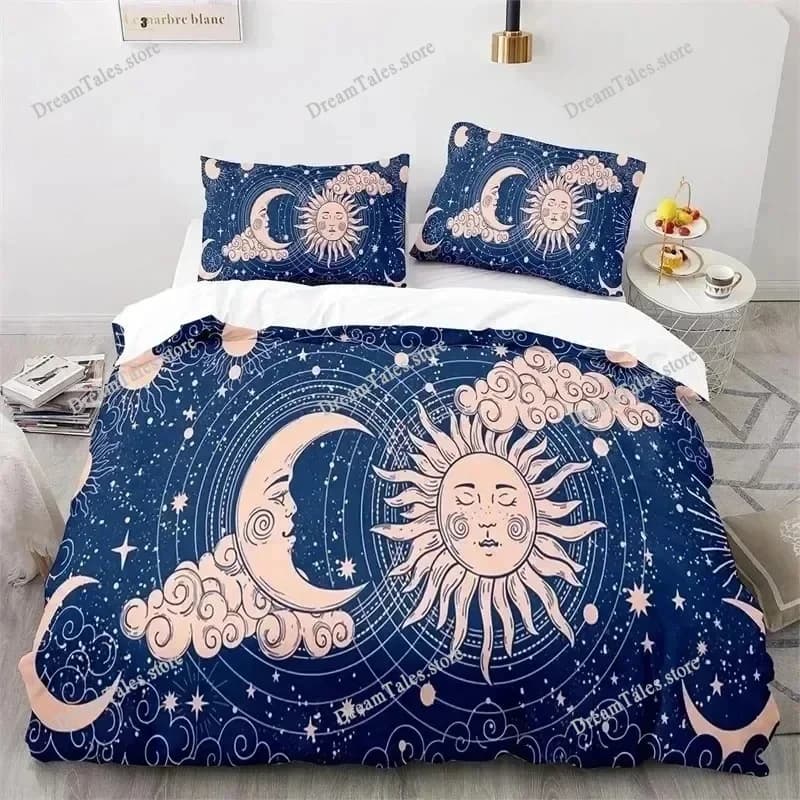 Copripiumino Boho Sole e Luna, Set di Biancheria da Letto Astrologica Misteriosa, Coperta in Microfibra con Carte dei Tarocchi per Stregoneria e Divinazione