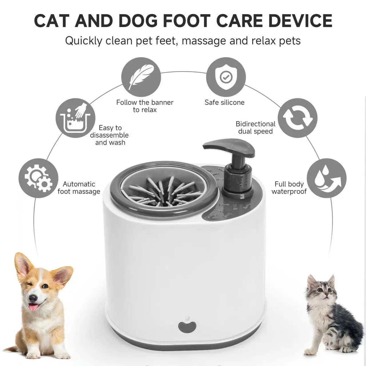 Lavapiedi Automatico 2 in 1 per Animali Domestici, Pulitore Elettrico per Zampe di Cani con Dispenser di Sapone, Macchina in Silicone per Lavaggio Zampe