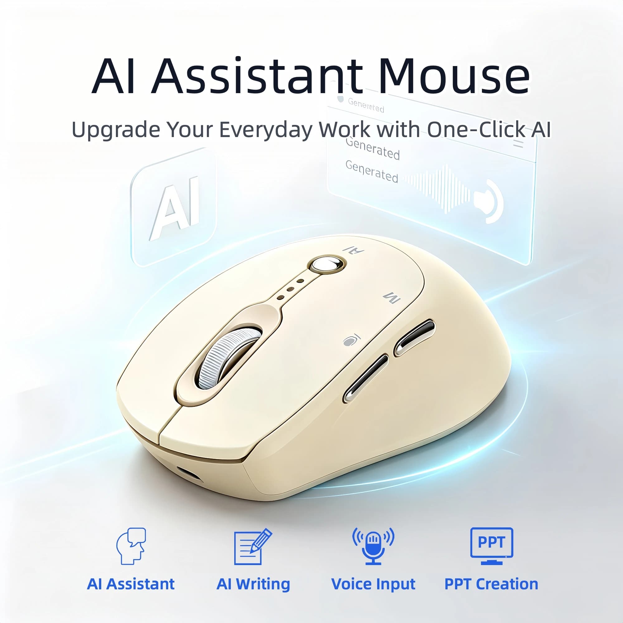 AI Voice Mouse Wireless Bluetooth 2.4G Speech to Text Translation Silent Rechargeable Dual Mode Office Mouse Battery Display for PC Laptop Tablet Portable Business