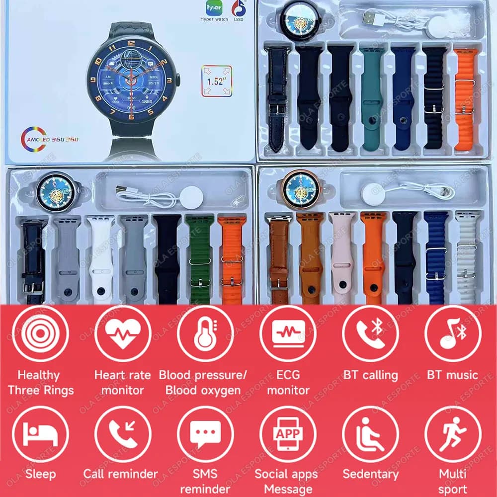 Cinghie 7PC Smartwatch Chiamata BT GPS Sport Tracker Pressione sanguigna Monitor del sonno Quadrante personalizzato Ricarica wireless Smart Watch Uomo Donna