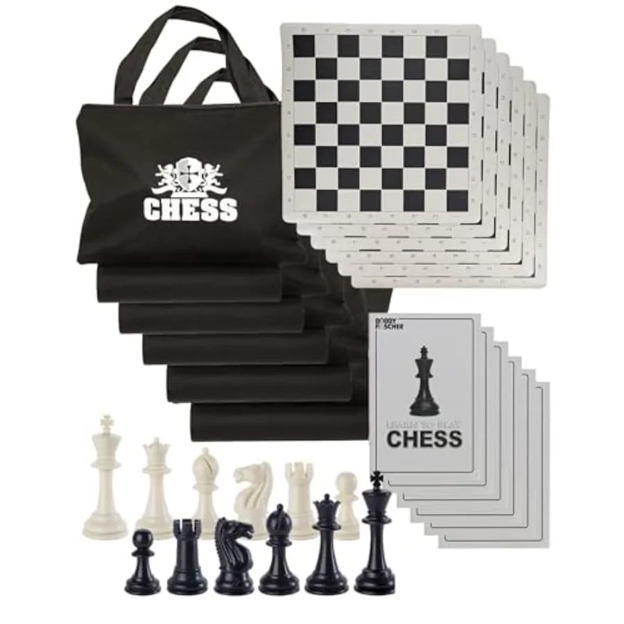 Set di Scacchi da Viaggio per Adulti con Scacchiera Arrotolabile in Vinile, 34 Pezzi, Include Borsa per Scacchi e Dadi Equilibratori, Ideale per Tornei