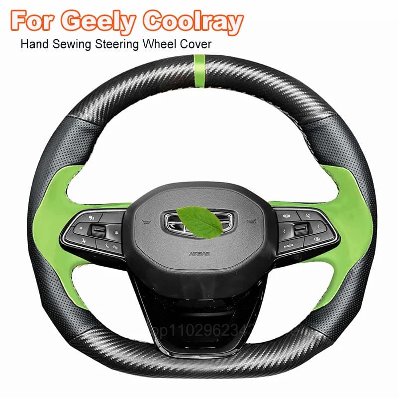 Coprivolante per auto in fibra di carbonio in pelle antiscivolo cucito a mano fai-da-te per accessori interni Geely Coolray 2024